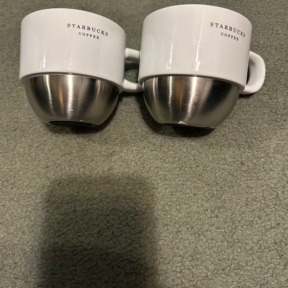 Starbucks Coffee or Tea Ceramic Mugs 2007 with stainless steel bottom